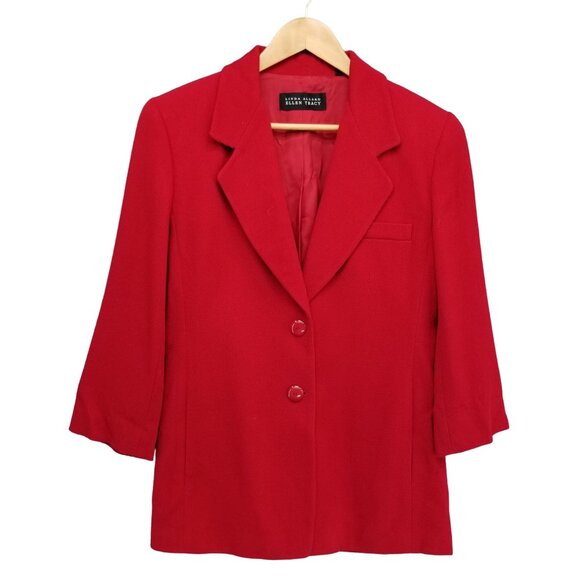 Vtg Linda Allard Ellen Tracy Blazer Jacket Womens Solid Red Wool Corduroy Sz 12P - Picture 1 of 12